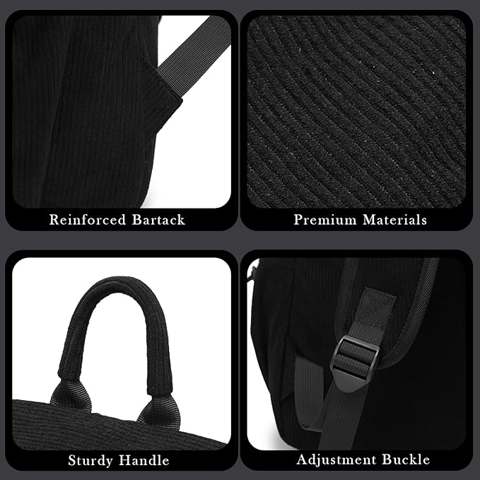 YGR Laptop Backpack for Women and Men, Waterproof Lightweight Travel Daily Rucksack Casual 15.6 inches Computer Bags for College, Black Corduroy