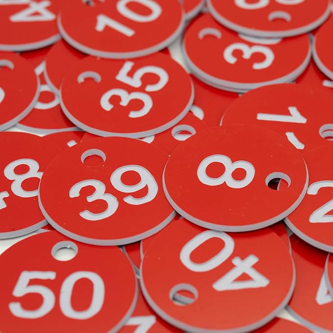 StayMax Plastic ID Number Tags Engraved Tags Key Tags Without Key Rings (201-300, Red)