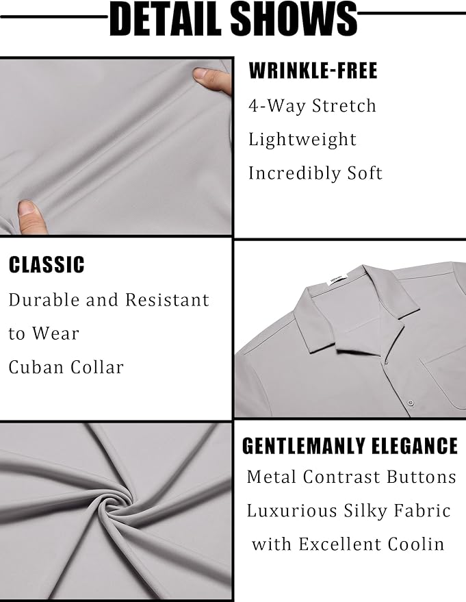 COOFANDY Men's Casual Cuban Guayabera Shirt Short Sleeve Button Down Shirts Summer Beach Shirts Vocation Vintage Shirts