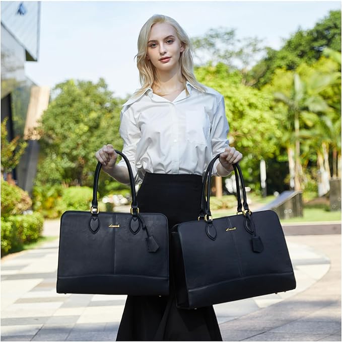 LOVEVOOK Laptop Bag for Women, Work Tote Bags 15.6 inch Computer Bags for Laptops for Women Purse, Large Vintage PU Leather Waterproof Business Office Briefcase, Black