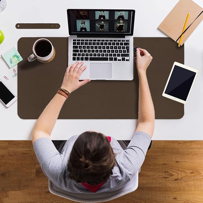 Boutilon Leather Desk Pad 35"x 17" Non-Slip Mouse Pad,Office Desk Mat,Waterprooft PU Leather Desk Blotter,Desk Pad Protector,Desk Writing Pad for Home Office Decor (L-Coffee,35"x 17")