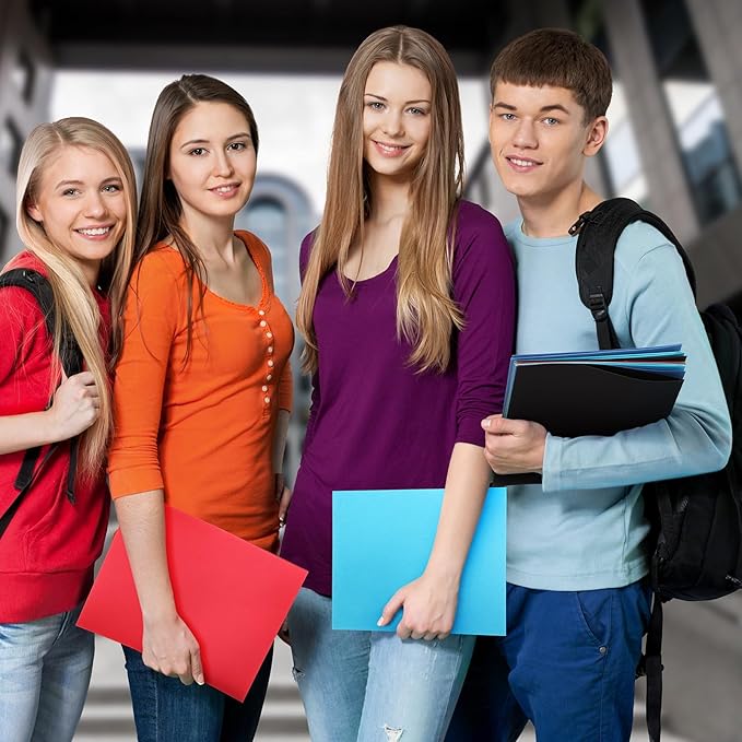 Harloon 75 Pack Two Pocket Portfolio Folders Bulk, 8.5 x 11 Inches Textured Paper with Business Card Slot Letter Size File Folders for Office School Classroom (Multi Colors)