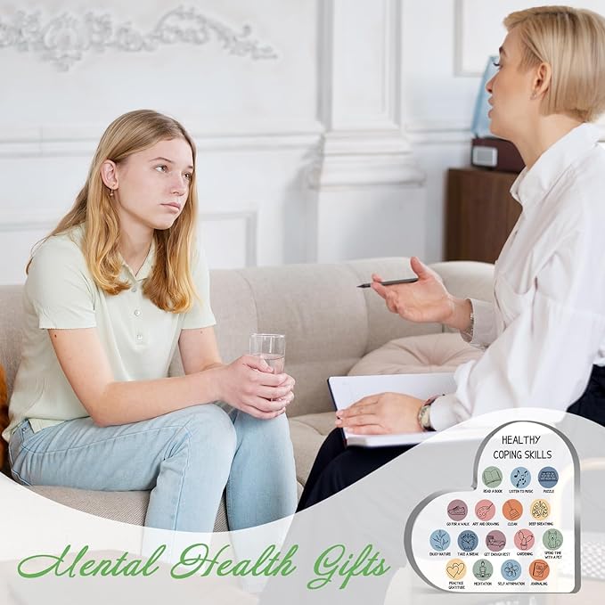 Therapy Office Decor, Anxiety Healthy Coping Skills Mental Health Decorations for Social Worker Classroom School Counseling Therapist Supplies Educational Acrylic Heart Art Decor