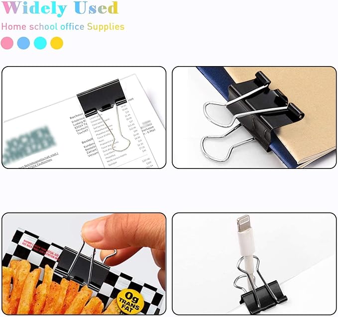 Medium Binder Clips, 48 Pack, 1-1/4 Inch, Standard 32mm, Black, Capacity 0.6 Inch, Medium Clips, Fold Clamp, Binder Clips Medium Size, Office Supplies