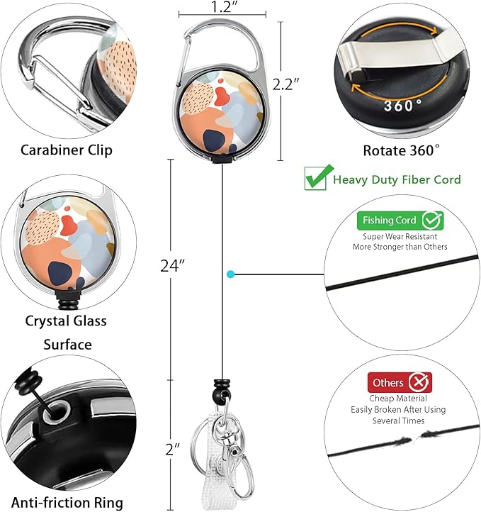 ID Badge Holder with Breakaway Lanyard, Retractable Badge Reel Heavy Duty, Cute Lanyards for ID Badges Ajustable, Teacher Nurse Work Office Gifts, Boho Abstract Art Design