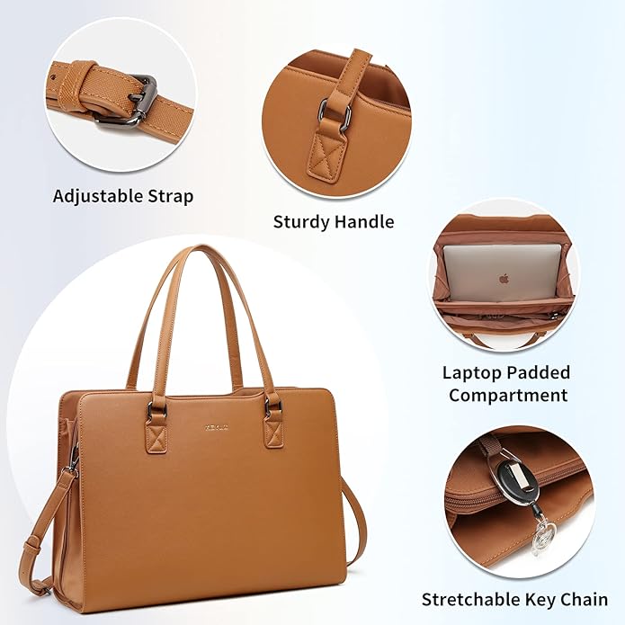 Keyli 4pc Sets Laptop Bag for Women Large Leather Laptop Briefcase with USB Charging Port Computer Shoulder tote Bags Purse