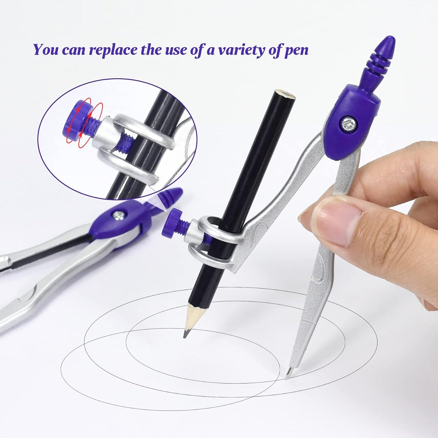 Math Geometry Kit Sets 10 Piece Student Supplies with Shatterproof Storage Box,Includes Rulers,Protractor,Compass,Eraser,Pencil Sharpener,Lead Refills,Pencil,for Drafting and Drawings(Purple)