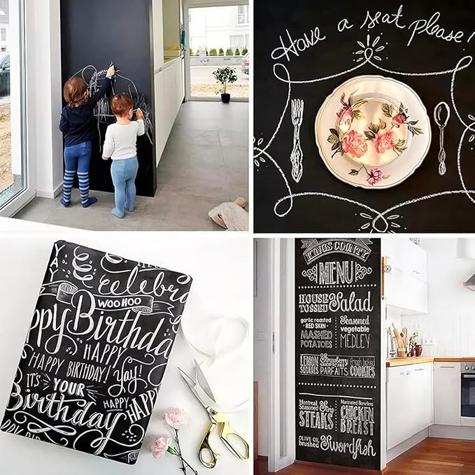 Extra Large Chalkboard Wallpaper Stick and Peel(1.48ft.x13.1ft.) Chalk Board Wall Paper Chalk Paint Removable Renovate Blackboard Sticker with 5 Chalks for Home&Office Wall Board Sign(17.7*157Inches)
