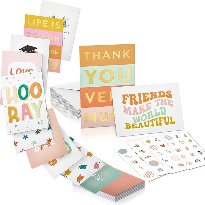 KIBAGA Beautiful Greeting Cards Set of 60 with Envelopes & Stickers - Tasteful Assorted Blank Note Cards - Perfect Get Well, Congratulations, Holiday & More Stationary Cards For All Occasions