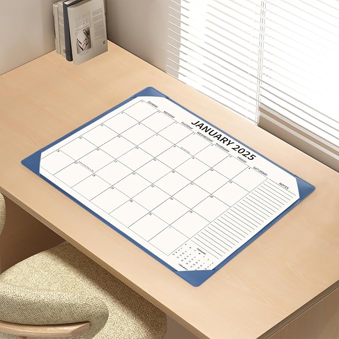 Desk Calendar 2025-2026 with Desktop Mat, 22x17 inch Large Desk Pad Calendar 18 Months Runs from 2025 to June 2026, Big Desk Blotter Calendar for Home Office and School, Blue