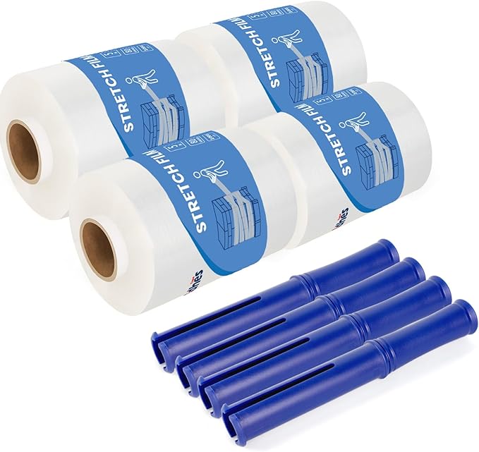 ADHES Mini Hand Stretch Wrap Film, 5 Inch x 1000 Feet, 4-Pack 80 Gauge Industrial Strength Stretch Film, Shrink Wrap Roll for Packing, Pallet Wrap, Furniture Wrapping Moving & Protection