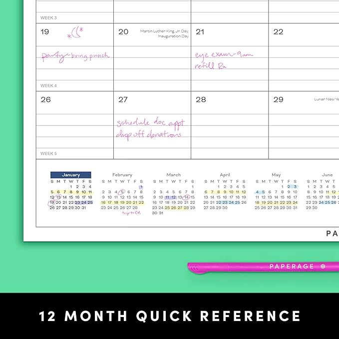 PAPERAGE Calendar 2025-12 Month (Black), Minimalist Wall and Desk Calendar with Monthly Views and Yearly Plans – Large (17 in x 22 in)