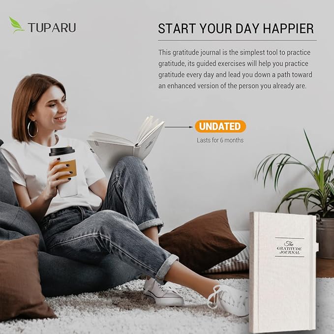 The Gratitude Journal: Inspire Thankfulness, Mindfulness, Positivity, Happiness,Upgraded with Pen Holder, Inner Pocket & Elastic Closure Band (Beige)