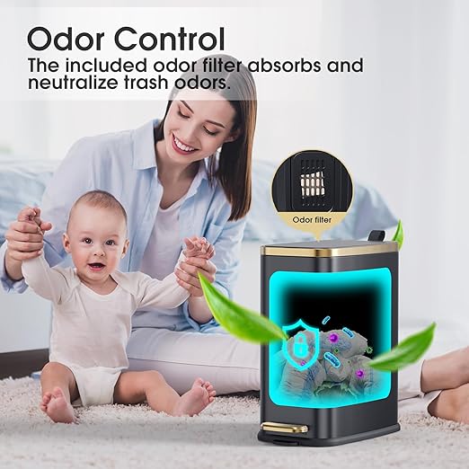 CEROELDA Small Bathroom Trash Can with Lid Soft Close-5L/1.3 Gal Slim Garbage Can-Metal Step Wastebasket-Rectangle Narrow Waste Bin for Office, Bedroom, Toilet, Live Room-Black