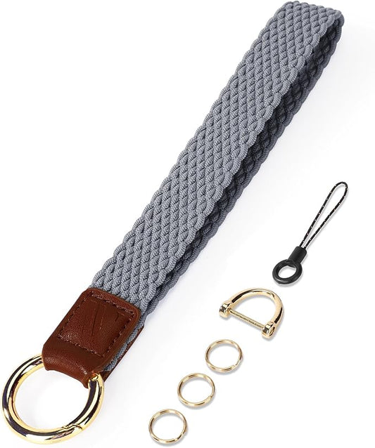 Key Chain, Stretchy Keychain Wristlet, Cute Wrist Lanyard Strap for Car Keys with D Ring for Women Men (Fish - BlueGrey)