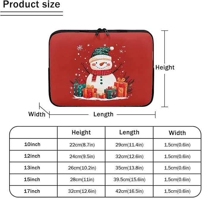 Cute Snowman Laptop Sleeve for Women Teen Girls 10 inch Laptop Protector with Multiple Uses Computer Carrying Case Christmas Tablet Bag Lap Top Case Men Laptop Protector