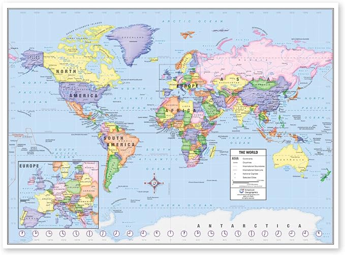 US and World Desk Map (13" x 18" Laminated) for Students, Home or Classroom Use by Lighthouse Geographics