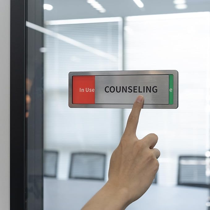 Studio Room Door Sign with Slider, Do Not Disturb Privacy Office Sign, In Use/Available Acrylic Sliding Indicator for Business Hospital Home, Brushed Silver 8" x 2.6"