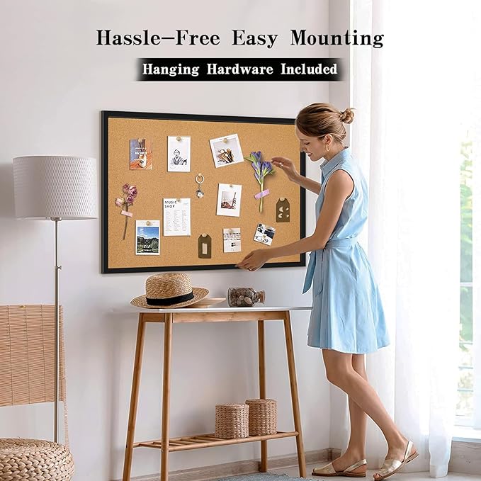 Miratino Large Bulletin Board, 36 "x 24" Cork Boards for Walls with Black Frame, Pin Display Board Vision Board for Home School Office Decor…
