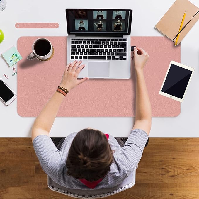 Boutilon Leather Desk Pad 35"x 17" Non-Slip Mouse Pad,Office Desk Mat,Waterprooft PU Leather Desk Blotter,Desk Pad Protector,Desk Writing Pad for Home Office Decor (L-Pink,35"x 17")