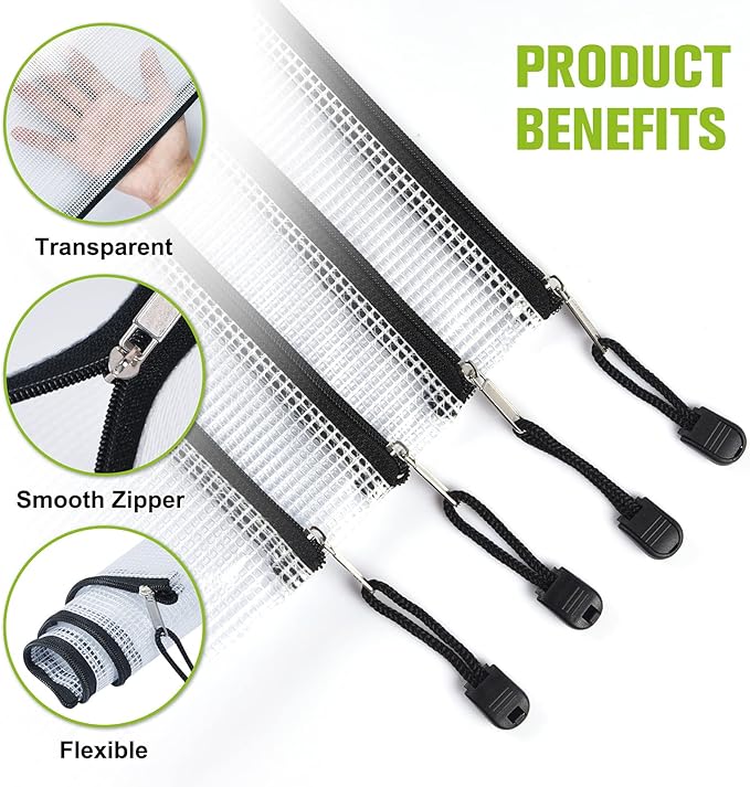 Mesh Zipper Pouch, 6PCS Waterproof Plastic Mesh Zipper Bag, A3 Size Tear-Resistant Document Pouch, Extra Large Zip File Bags, for School Office Supplies Home Travel Storage(17×12 Inch)