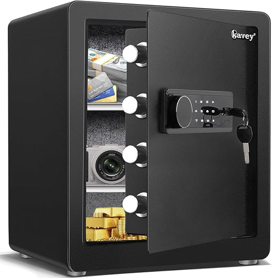 Kavey 2.0 Cub Safe Box, Home Safe with Backlit Touch Screen Keypad and Dual Alarm System, Money Safe With Mute Function and LED Light, Safe for Home Hotel Office