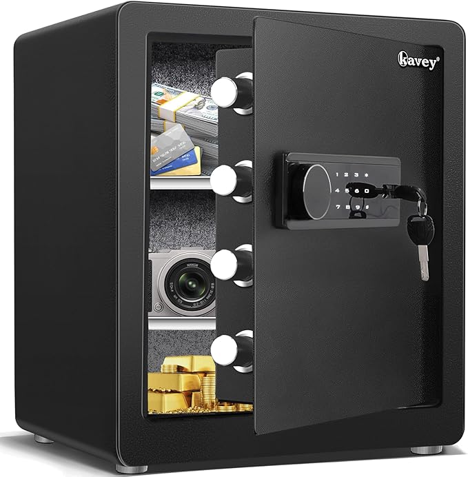 Kavey 2.0 Cub Safe Box, Home Safe with Backlit Touch Screen Keypad and Dual Alarm System, Money Safe With Mute Function and LED Light, Safe for Home Hotel Office