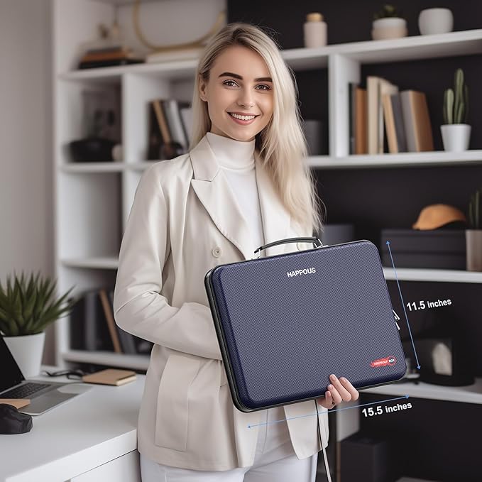 Fireproof File Organizer, Expanding File Folder with 13 Pockets, Portable Fireproof Document Box Hard-Shell Document Organizer Storage for Documents Laptop Passports Cards Blue