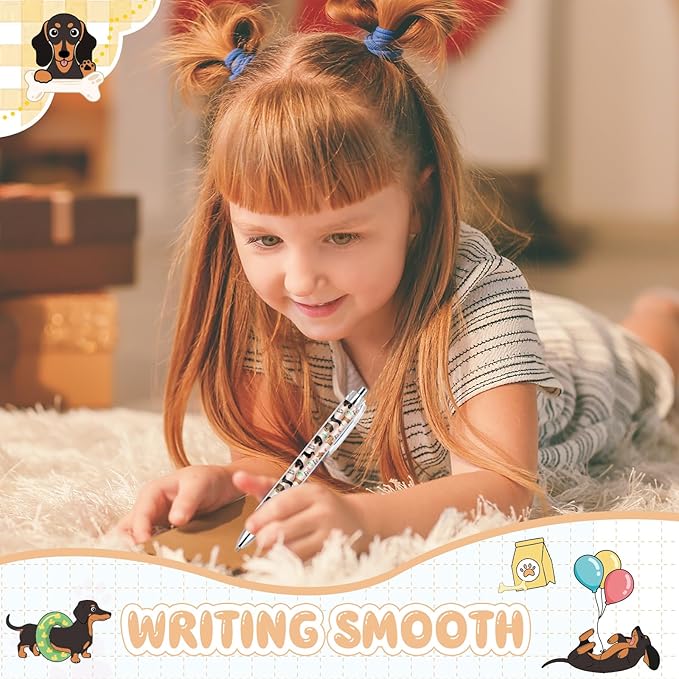 Ireer 8 Pcs Ballpoint Pens for Women 1.00 mm Cute Black Ink Fancy Pens Fine Point Smooth Writing for Journaling Aesthetic Office Supplies(Dachshund)