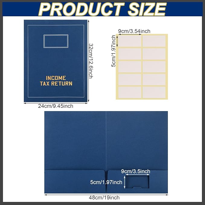 Kisston 100 Pcs Tax Return Folders Bulk 2 Pocket Gold Foil Stamped Income Tax Folders with Blank Labels Business File Office Organizer (Blue)