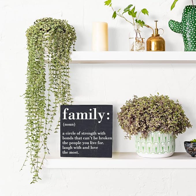 Family Noun Family Quotes Desk Decor Wooden Box Sign Inspirational Rustic Black Wood Block Plaque Box Sign for Home Farmhouse House Kitchen Bathroom Living Room Shelf Table Decoration