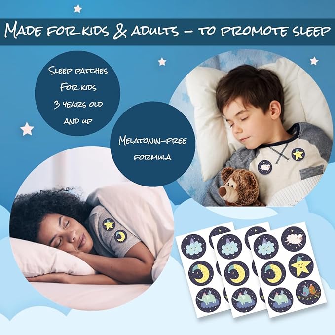 Sleep Patches for Kids and Adults - 60 Natural Essential Oils Sleep Aid Patches, Sleeping Patch for Kids & Adults, Sleep aid for Kids, Sleep Stickers, Sleeping Stickers, No Melatonin Sleep Aid