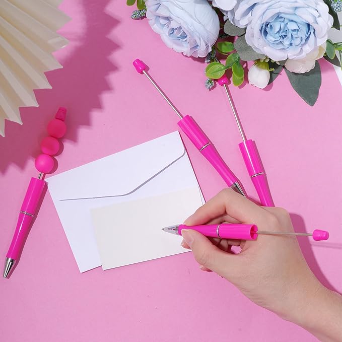 jiebor 30Pcs Hot Pink Beadable Pens Plastic Bead Pen Black Ink Ballpoint Pens Diy Pens Cute Cool Pens for Kids Girls Students Teacher Bridal Graduation Gift Office School Supplies