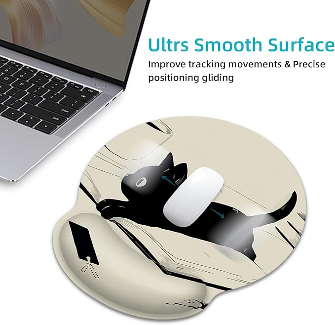 Ergonomic Mouse Pad with Wrist Support,Kawaii Anime Black Cat Mouse Pad with Wrist Rest,Relieve Wrist Pain Mousepad Non-Slip Rubber Base,Mouse Pads for Desk,Computers,Laptop,Office,Home,Accessories