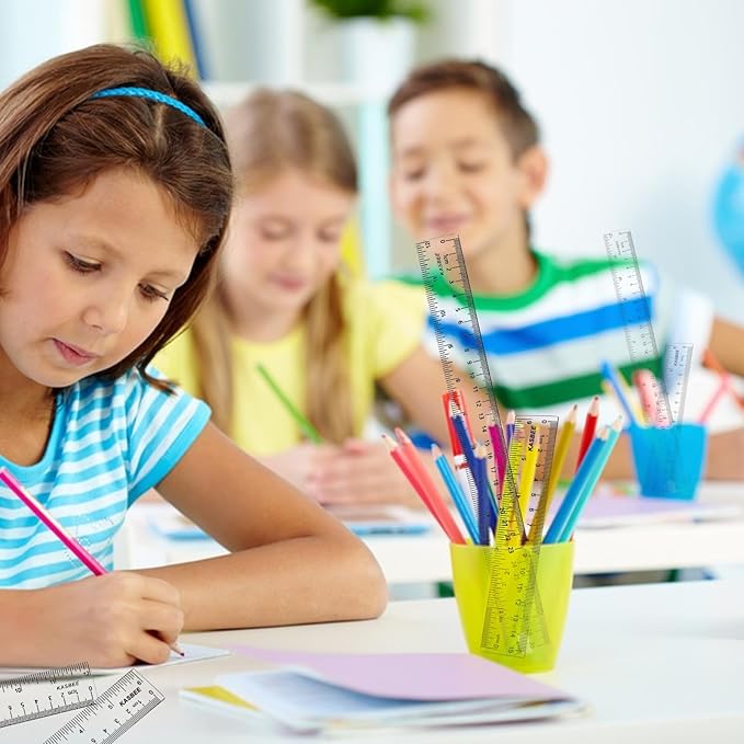 Plastic Rulers, 6 Inch Ruler, 12 Inch Ruler, Clear Ruler with Centimeters and Inches, Straight Plastic Ruler Set for Students School and Office