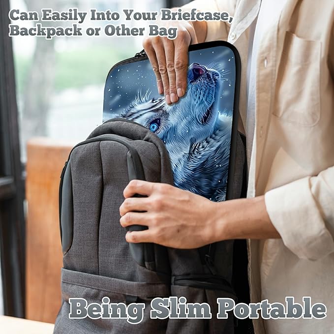 Laptop Sleeve Case Bag 13 inch, Blue Eye Wolf Slim Carrying Case Durable Handbag Travel Laptop Bag for 13 inch MacBook Air M3/M2/Pro M2/ 13" iPad Pro/Air M4/M2 2024