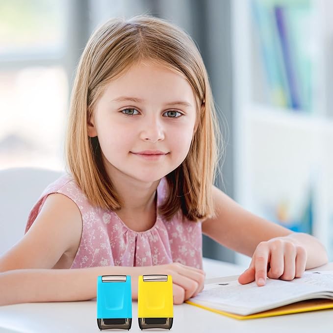 Sherr 2 Handwriting Line Stamp Roller Dashed Handwriting Lines Practice Roller Stamp for Kids, Teachers Kindergarten Education Classroom Back to School Need(2.72 x 2.44 x 1.54 Inch,Yellow, Blue)