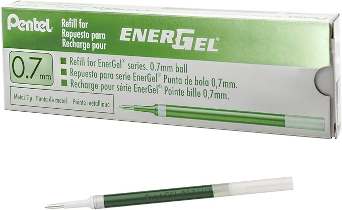 Pentel Refill Ink for EnerGel RTX Retractable Gel Pen, 12 Pack, 0.7mm, Medium Point, Lime Green (LR7-K)