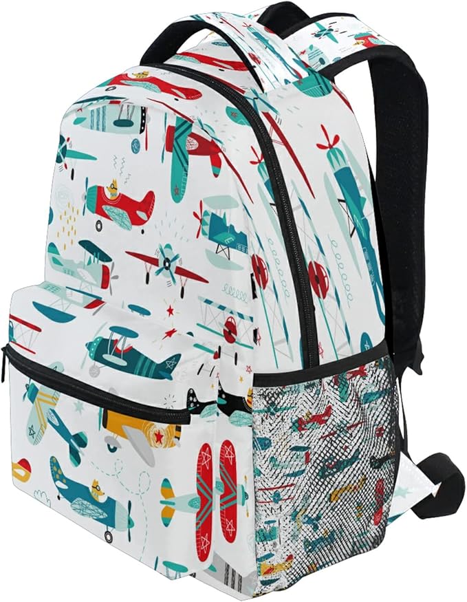 AUUXVA Colorful Helicopter Airplane School Backpack for Girls Boys Kids Laptop Backpack Travel Camping Daypack