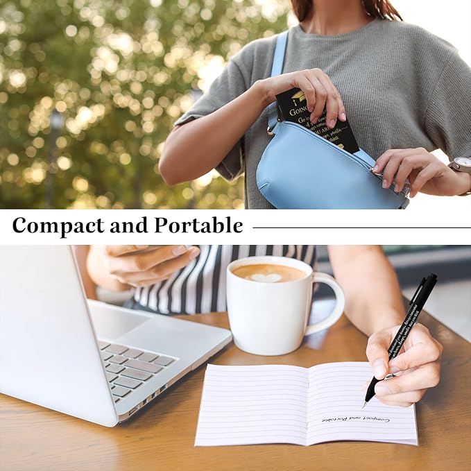 Kosiz 120 Pcs Graduation Gifts Motivational Mini Journal Inspirational Bamboo Pen Kraft Notebooks Bulk Wooden Retractable Ballpoint Pen for Class of 2025 College Gifts (Black)