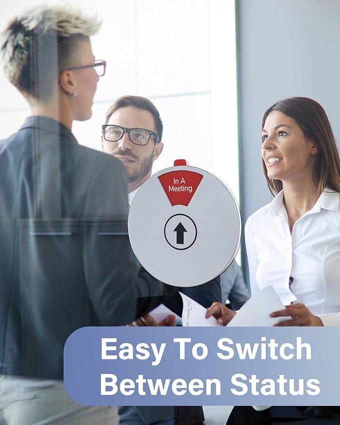 Out Of Office Sign for Door, 6 Options Status Private Sign, In a Meeting, Do Not Disturb, Working Remotely, In Out Sign Available and Away