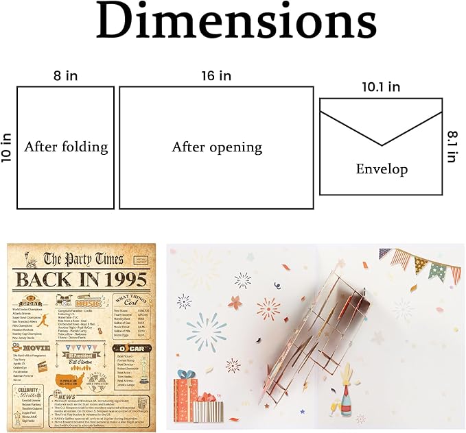 30th Birthday Card for Men Women, 3D Pop Up 30th Birthday Gifts Cards for Him Her, Back In 1995 Funny 30 Year Old Birthday Decorations, Classy Vintage