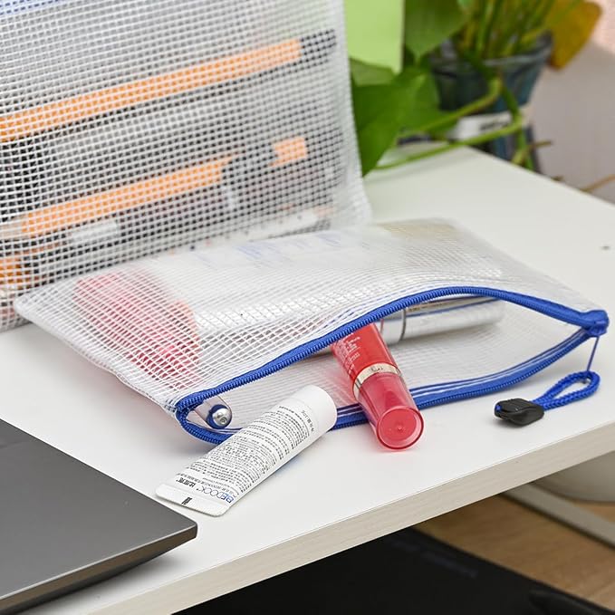 AUSTARK 20Pcs Board Games Storage Bags, PVC Mesh Zipper Pouches, Zippered File Bags, Plastic Waterproof Storage Bags for Office School Home Travel Cosmetic (B6 Size 7.6 x 5.3 Inches, White and Blue)