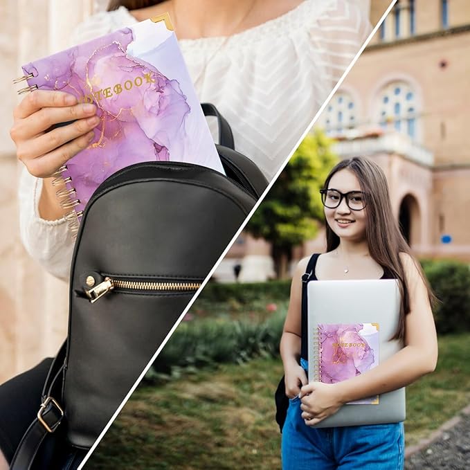 Spiral Notebooks for Work, 240 Pages Lined Spiral Journal Notebook, 5 Subject A5 College Ruled Journals for Writing, 8.6”x6.2''Journaling Notebooks for School Office Supplies(Purple Marble)