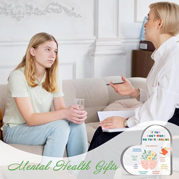 Mental Health Decor, Psychotherapy Affirmations Therapist Office Heart Acrylic Decor, Mindfulness Decor for Therapy Office Decor Sign, Mental Health Gifts for School Home Tabletop Therapy Office Decor