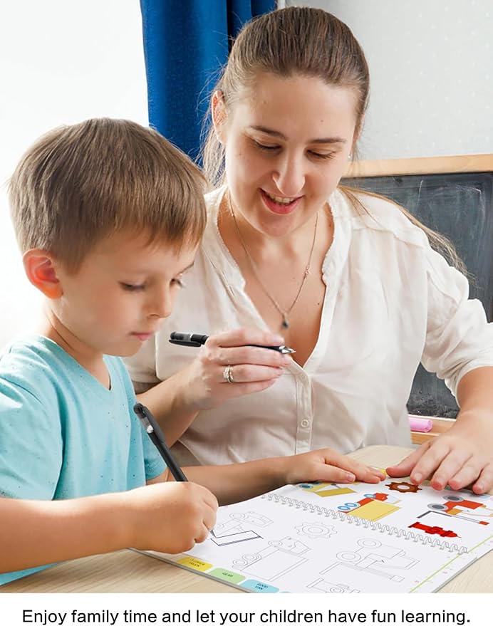 WANFRES Grooved drawing book for kids age 3-8,Sketchbook for kids who love to draw,Grooved handwriting practice for Kids,Reusable grooved Handwriting workbooks,Childrens drawing book(5 Books with pen)