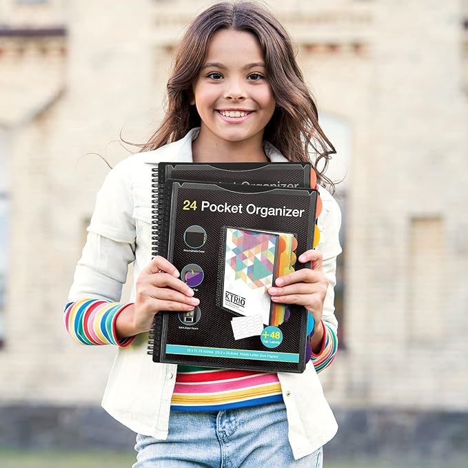 KTRIO 24 Pocket Poly Project Organizer, Spiral Binder Organizer Multi Pocket Folder with Dividers, Back Cover Utility Pouch, Letter Size School Supplies