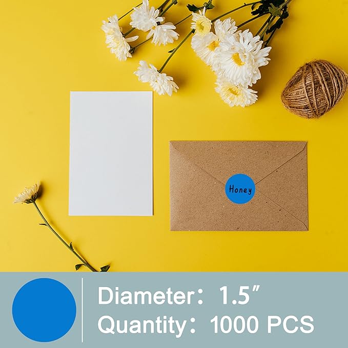 Hybsk 1.5 inch Circle Color Direct Thermal Stickers Shipping Labels for Barcodes,Name Tag,DIY Logo Design,Inventory– Compatible with Zebra,Rollo,Munbyn,and More-1000 pcs (1.5 inch,Blue)