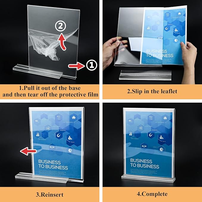 Acrylic Sign Holder 5x7,6 Pack Clear Plastic Table Display Vertical Double-Sided Desktop Display Stand Paper Holder Clear Table Sign Holder for Menu ad Frame Suitable Restaurants Meeting Office Store