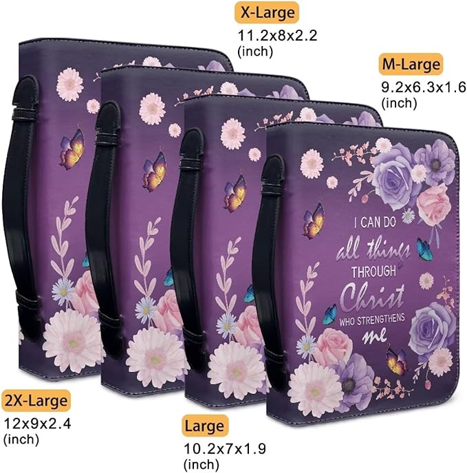 Lotusorchid Flower Butterfly Bible Bags for Women, Portable Bible Cover Bags for Girls, Christian Bible Study Accessories,I Can Do All Things Through Christ Who Strengthens Me Bible Verse, L
